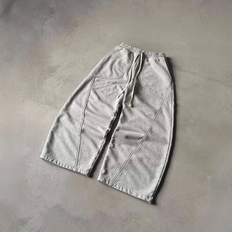 Deeptown Grey Vintage Y2k Women's Sweatpants Harajuku Oversized Wide Leg American Style Man Pants Baggy Casual Hip Hop Trousers