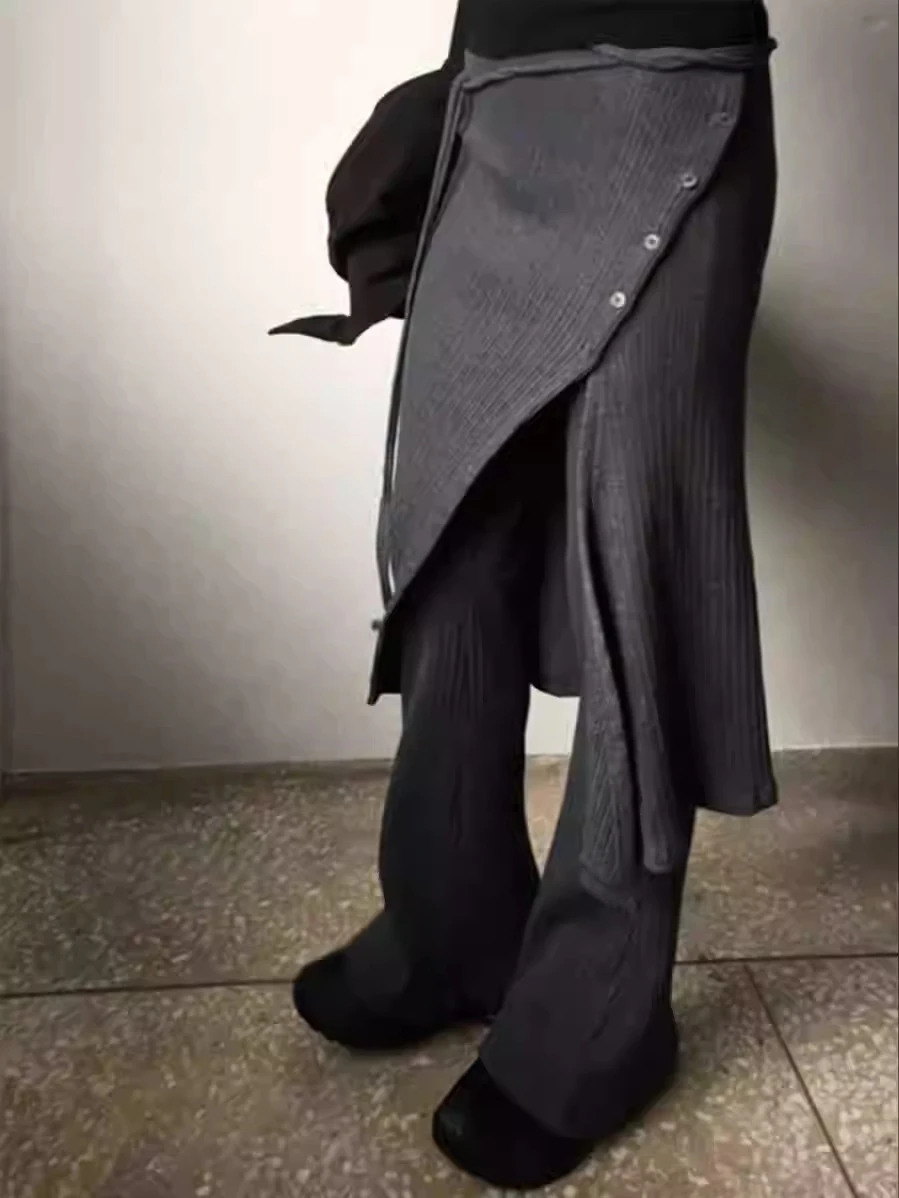 2025 Bottoms Women Fashion Street Design Thread Knitted Casual Buckle Split Tie Half body Skirt Pants Two Piece Set Y2k Pants