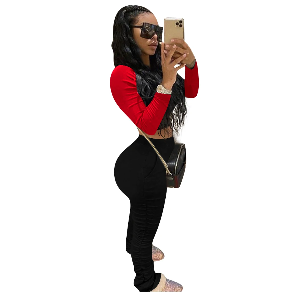 S-4XL Women Elastic Stacked Pants Leggings High Waist Flare Bell Bottom Ruched Stack Trousers Draped Jogger Pants Sweatpants