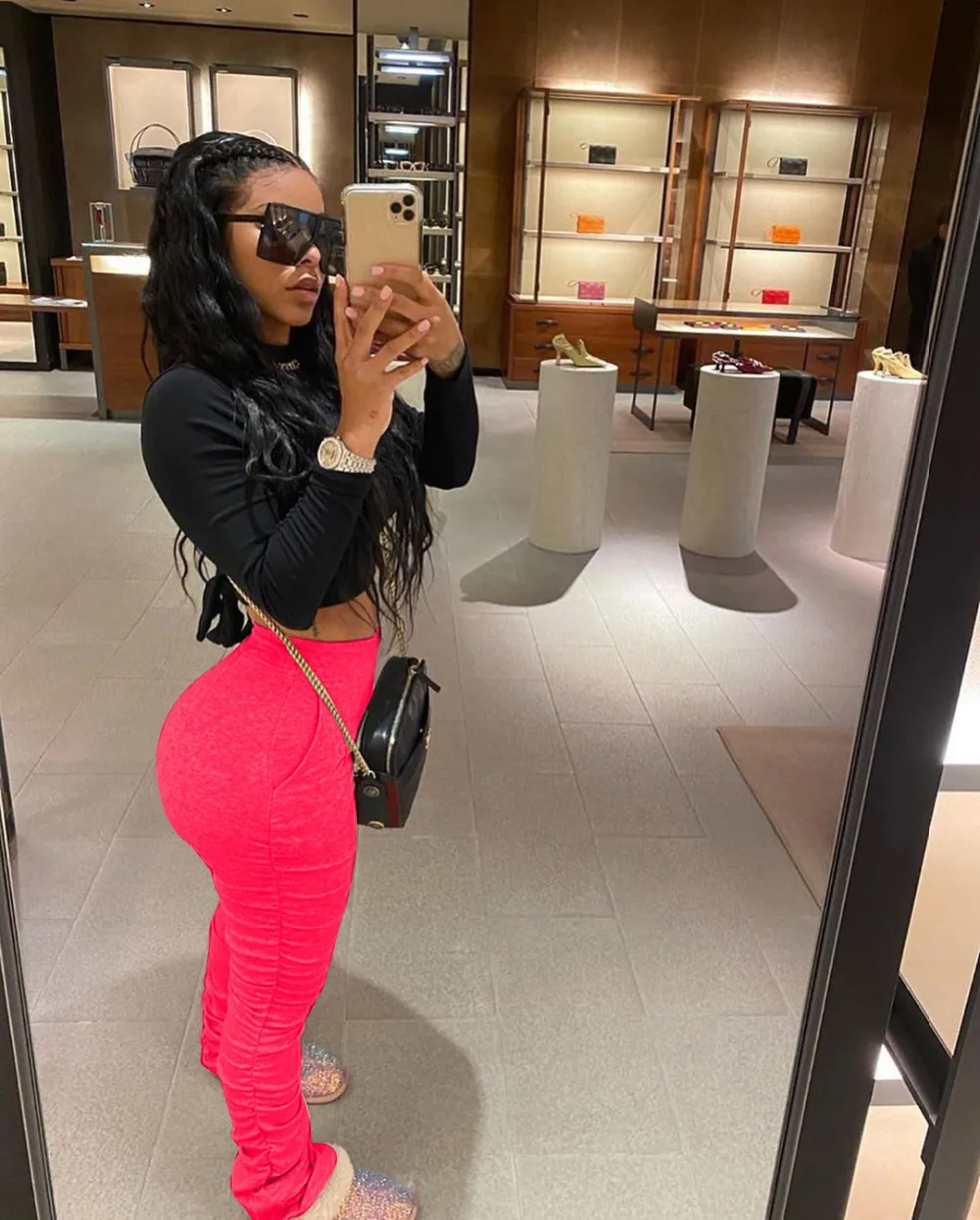 S-4XL Women Elastic Stacked Pants Leggings High Waist Flare Bell Bottom Ruched Stack Trousers Draped Jogger Pants Sweatpants