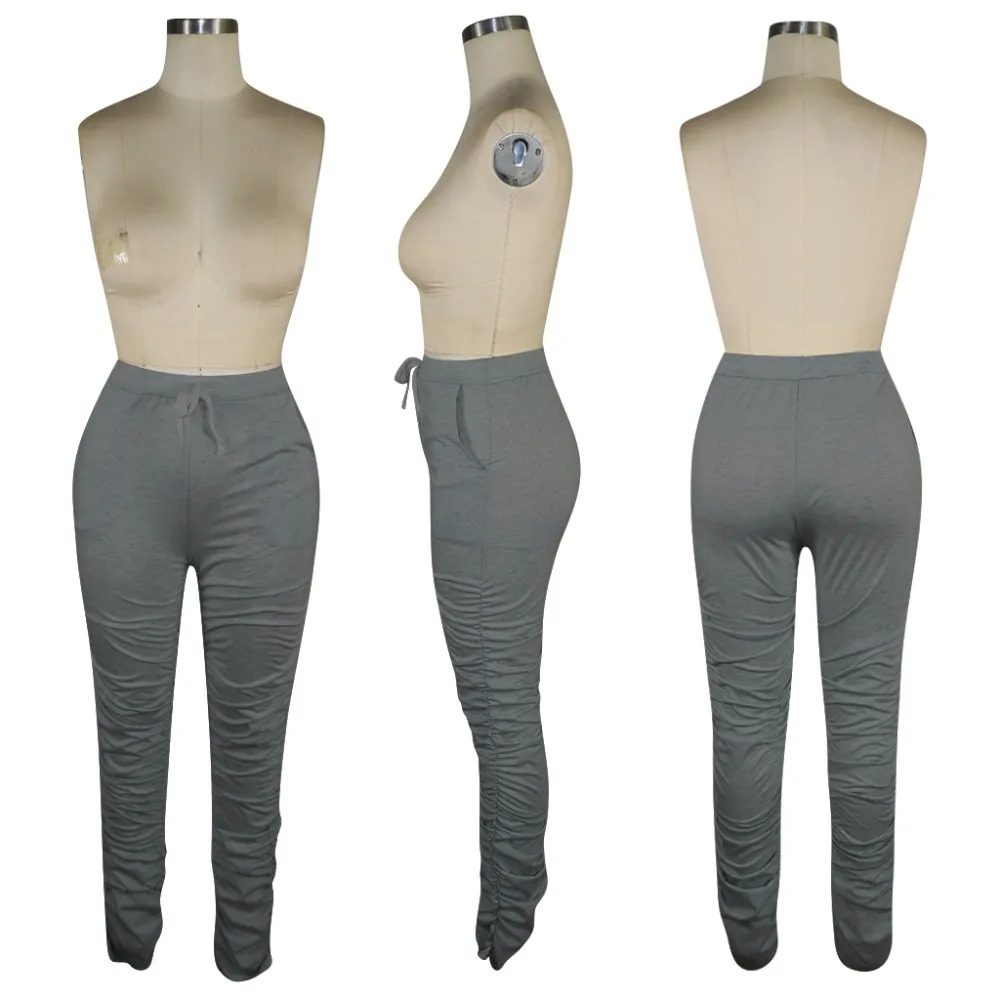 S-4XL Women Elastic Stacked Pants Leggings High Waist Flare Bell Bottom Ruched Stack Trousers Draped Jogger Pants Sweatpants