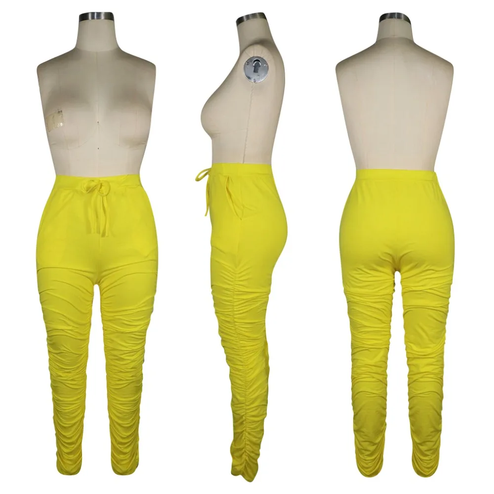 S-4XL Women Elastic Stacked Pants Leggings High Waist Flare Bell Bottom Ruched Stack Trousers Draped Jogger Pants Sweatpants