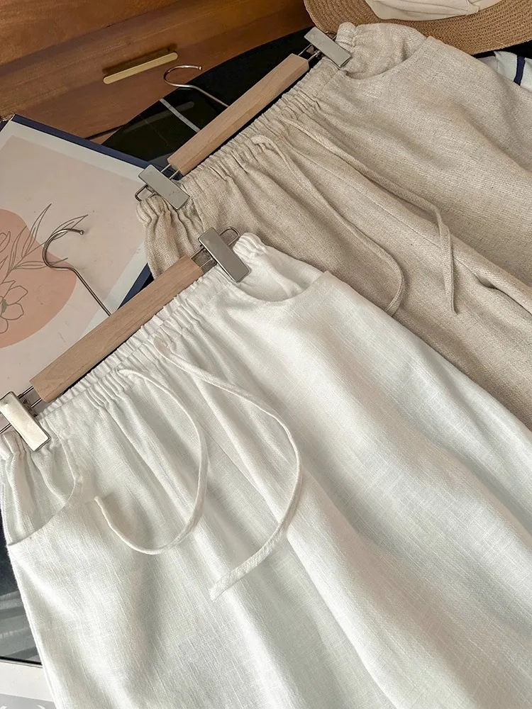 Washed Linen Wide Leg Pants Casual Cotton Linen Loose Feel Women's New Style Comfortable Loose Fit Trousers Fashionable