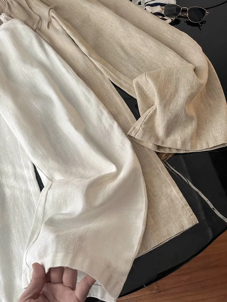 Washed Linen Wide Leg Pants Casual Cotton Linen Loose Feel Women's New Style Comfortable Loose Fit Trousers Fashionable