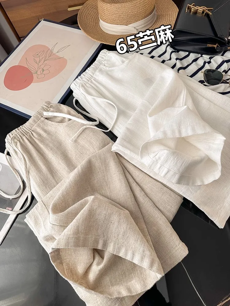 Washed Linen Wide Leg Pants Casual Cotton Linen Loose Feel Women's New Style Comfortable Loose Fit Trousers Fashionable