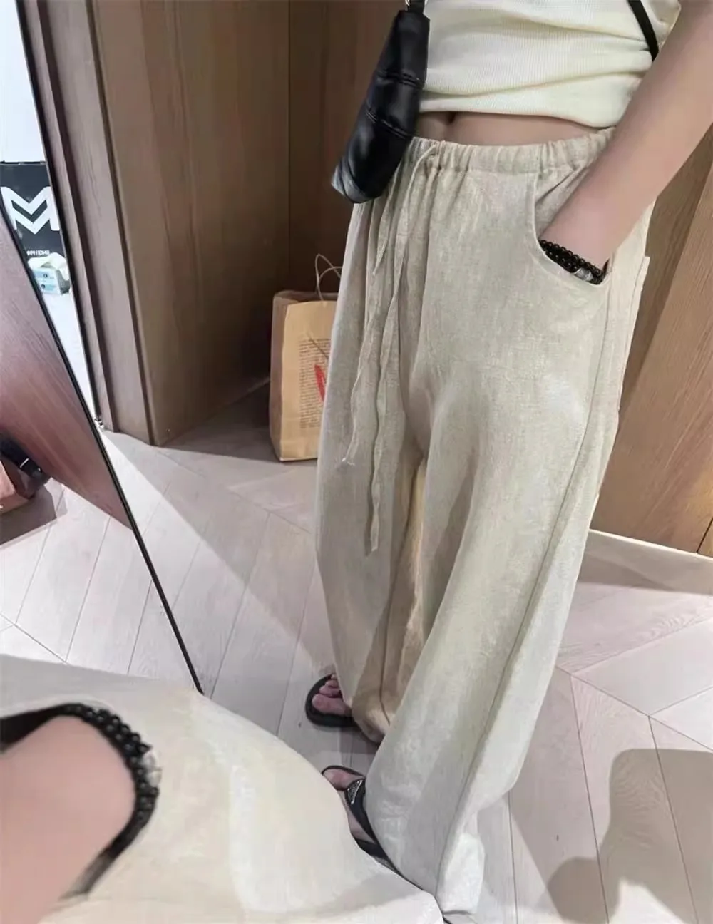 Washed Linen Wide Leg Pants Casual Cotton Linen Loose Feel Women's New Style Comfortable Loose Fit Trousers Fashionable