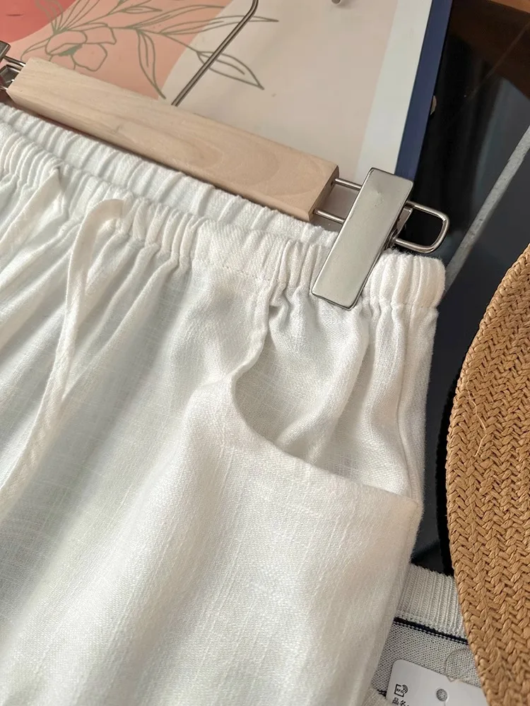 Washed Linen Wide Leg Pants Casual Cotton Linen Loose Feel Women's New Style Comfortable Loose Fit Trousers Fashionable