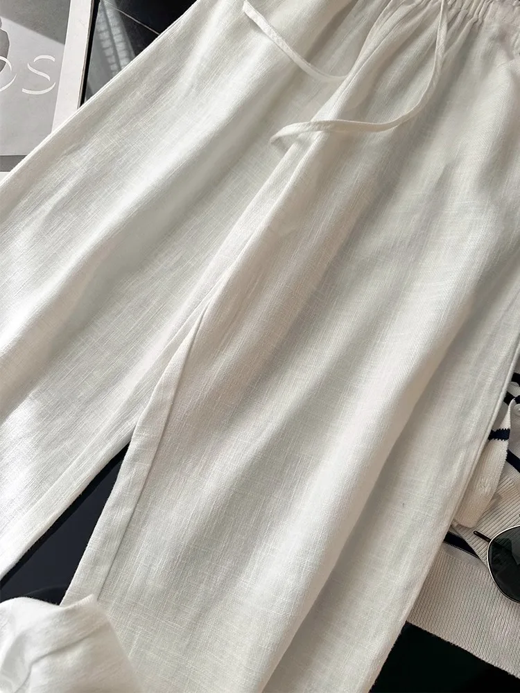 Washed Linen Wide Leg Pants Casual Cotton Linen Loose Feel Women's New Style Comfortable Loose Fit Trousers Fashionable
