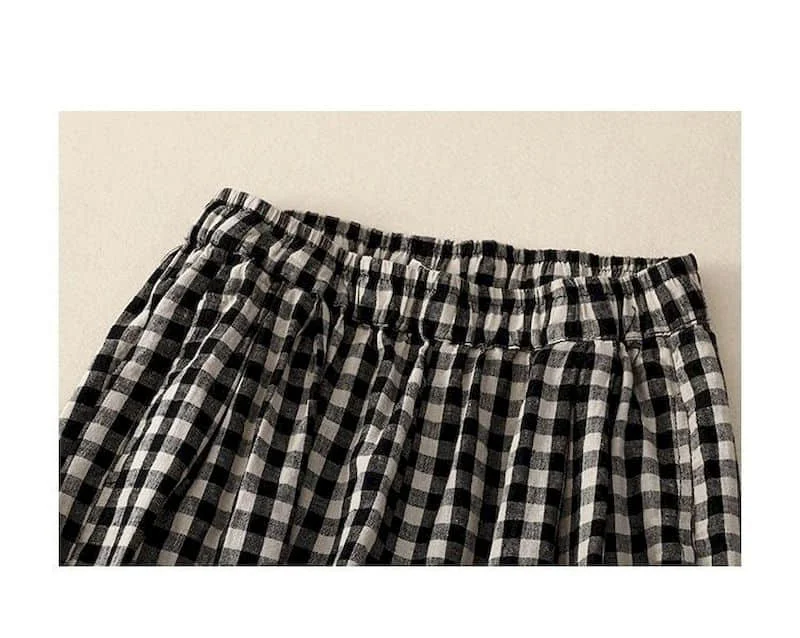 Cotton Linen Pants for Women Plaid Loose Casual Vintage Summer Thin New Korean Style Literary Elastic Waisted Harem Pants Women