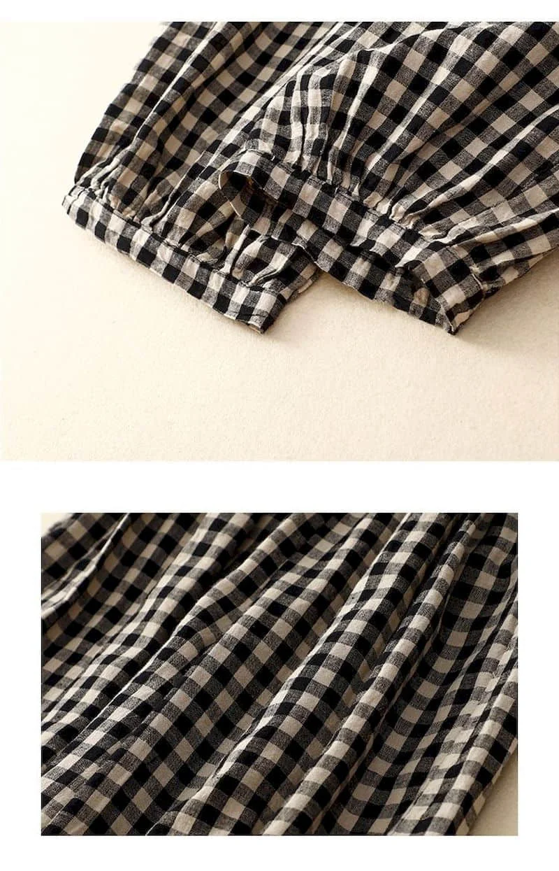 Cotton Linen Pants for Women Plaid Loose Casual Vintage Summer Thin New Korean Style Literary Elastic Waisted Harem Pants Women