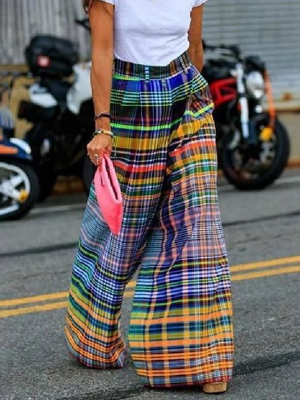 UOOZEE 2025 New Women Vintage Plaid High Waist Wide Leg Pants Spring Summer Loose Casual Going Out Trendy Trousers Bottoms