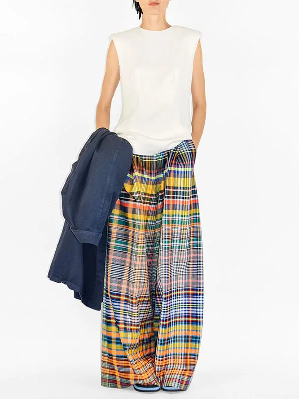 UOOZEE 2025 New Women Vintage Plaid High Waist Wide Leg Pants Spring Summer Loose Casual Going Out Trendy Trousers Bottoms