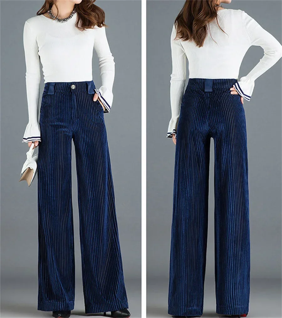 Velvet Wide Leg Pants Women High Waist Baggy Big Size Sweatpants Korean New Casual Pantalones Office Loose Straight Trousers