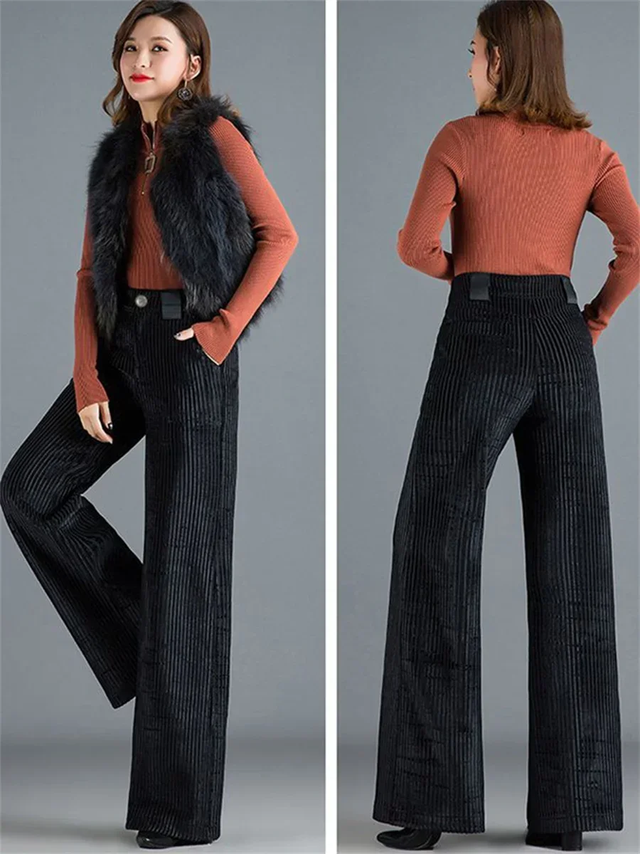 Velvet Wide Leg Pants Women High Waist Baggy Big Size Sweatpants Korean New Casual Pantalones Office Loose Straight Trousers