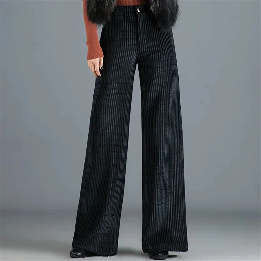 Velvet Wide Leg Pants Women High Waist Baggy Big Size Sweatpants Korean New Casual Pantalones Office Loose Straight Trousers