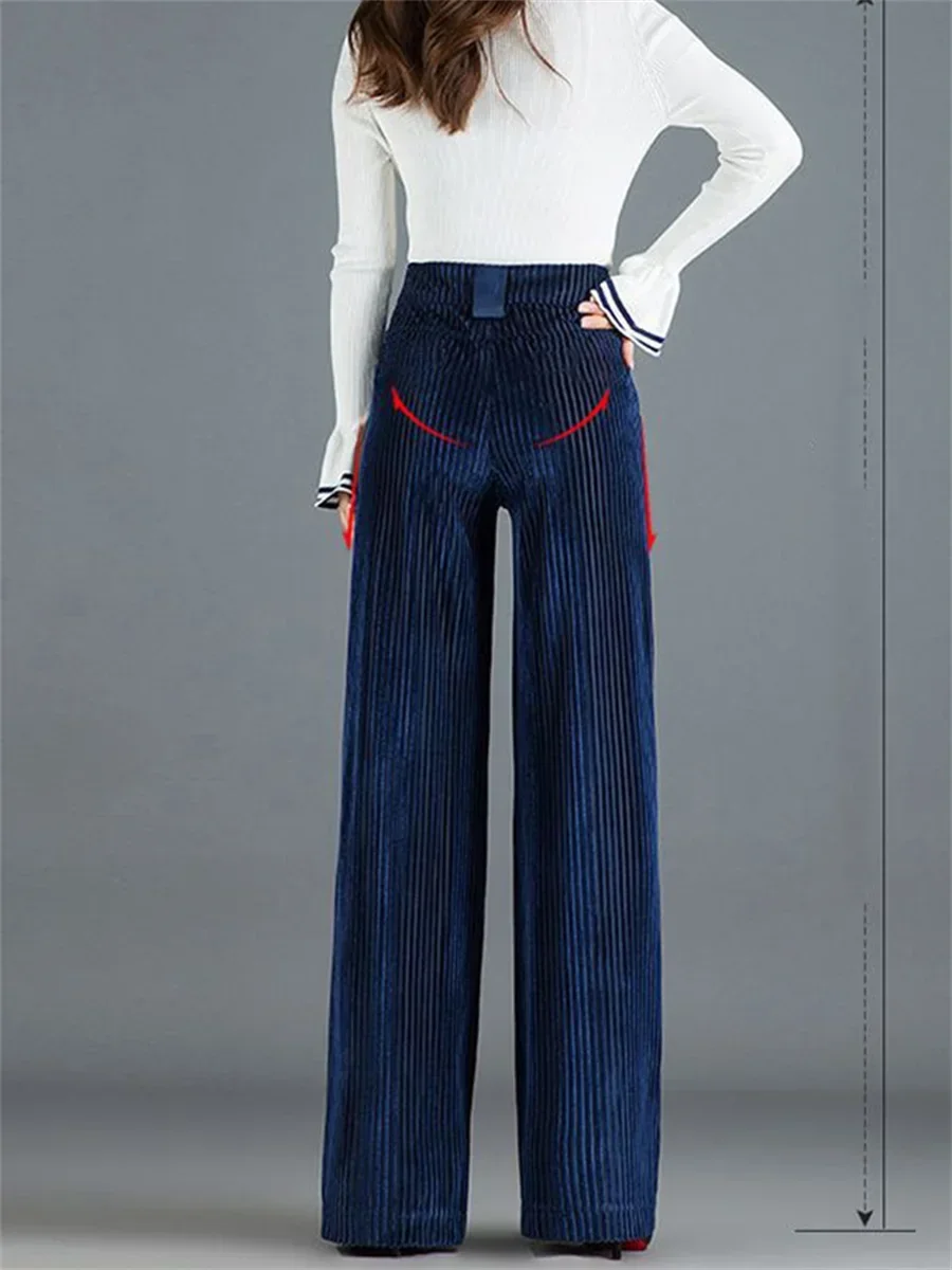 Velvet Wide Leg Pants Women High Waist Baggy Big Size Sweatpants Korean New Casual Pantalones Office Loose Straight Trousers