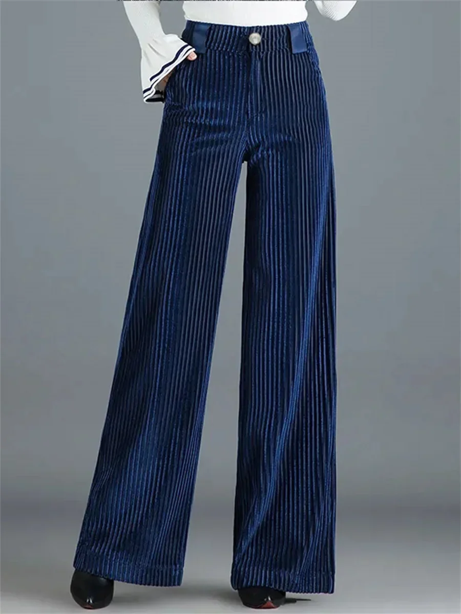 Velvet Wide Leg Pants Women High Waist Baggy Big Size Sweatpants Korean New Casual Pantalones Office Loose Straight Trousers
