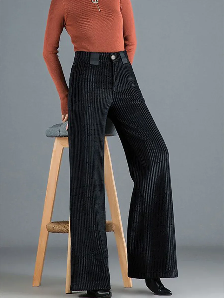 Velvet Wide Leg Pants Women High Waist Baggy Big Size Sweatpants Korean New Casual Pantalones Office Loose Straight Trousers