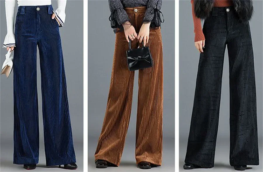 Velvet Wide Leg Pants Women High Waist Baggy Big Size Sweatpants Korean New Casual Pantalones Office Loose Straight Trousers