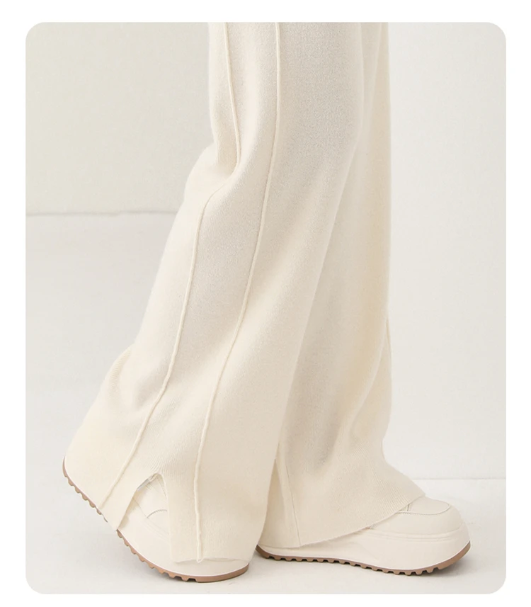 2024 Women's High-Waisted Wool Pants Loose Fit Cashmere Knitted Wide-Leg Floor-Length Fashionable Hot Selling