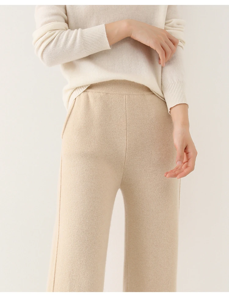2024 Women's High-Waisted Wool Pants Loose Fit Cashmere Knitted Wide-Leg Floor-Length Fashionable Hot Selling