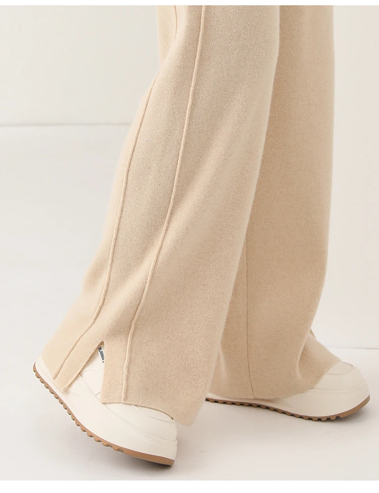 2024 Women's High-Waisted Wool Pants Loose Fit Cashmere Knitted Wide-Leg Floor-Length Fashionable Hot Selling