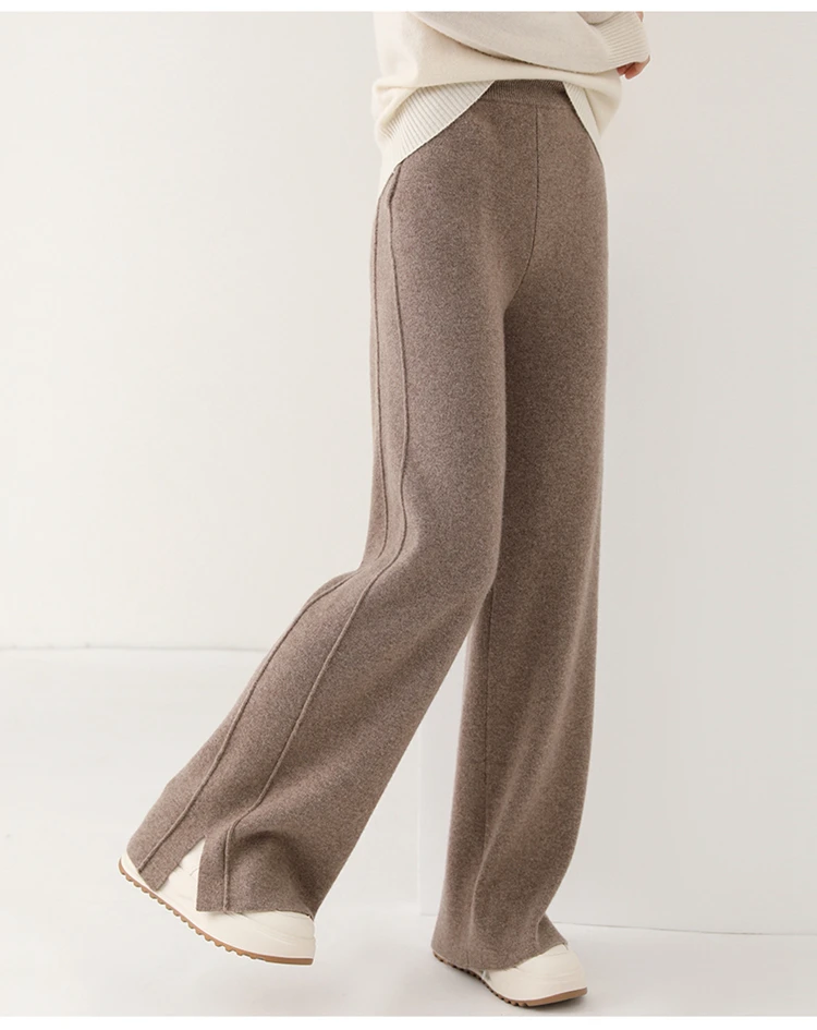 2024 Women's High-Waisted Wool Pants Loose Fit Cashmere Knitted Wide-Leg Floor-Length Fashionable Hot Selling