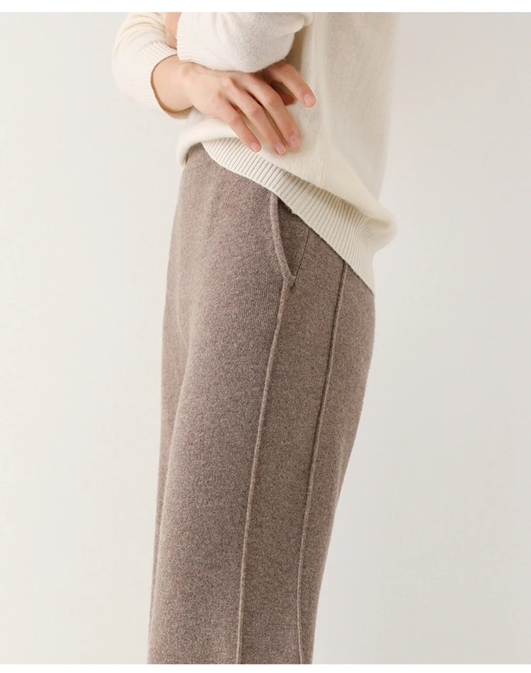 2024 Women's High-Waisted Wool Pants Loose Fit Cashmere Knitted Wide-Leg Floor-Length Fashionable Hot Selling