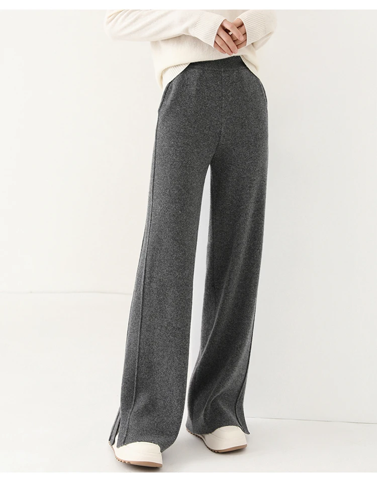 2024 Women's High-Waisted Wool Pants Loose Fit Cashmere Knitted Wide-Leg Floor-Length Fashionable Hot Selling