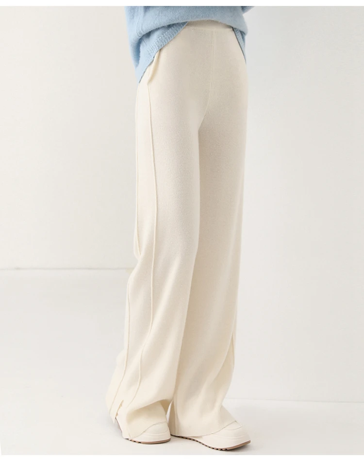 2024 Women's High-Waisted Wool Pants Loose Fit Cashmere Knitted Wide-Leg Floor-Length Fashionable Hot Selling