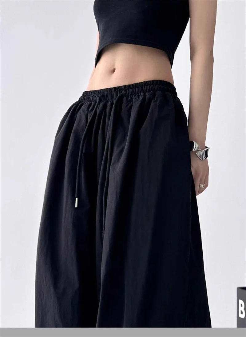 2025 Spring Summer New Wide-Leg Pants Women's Fashion High Waist Lace Black White Sport Pants Loose Trousers Casual Pants Female