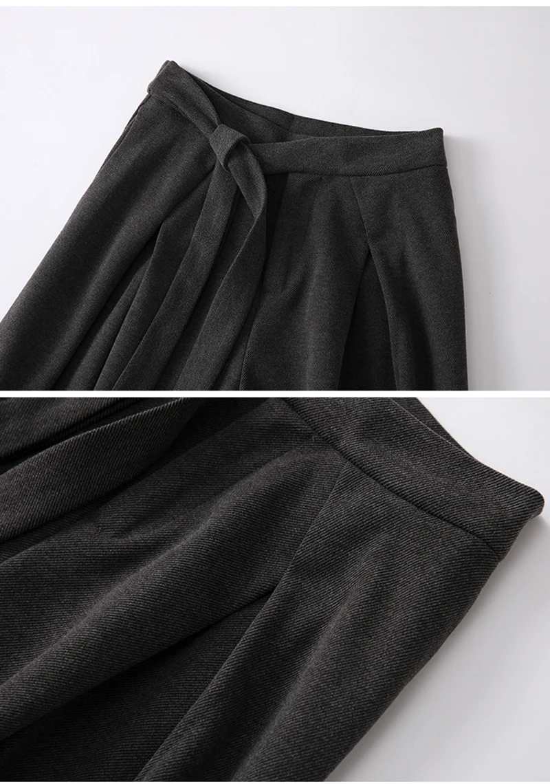 MEXZT Woolen Wide Leg Pants Women Fashion Lace Up Black Baggy Suit Pants Winter Streetwear Korean Casual Straight Trousers New