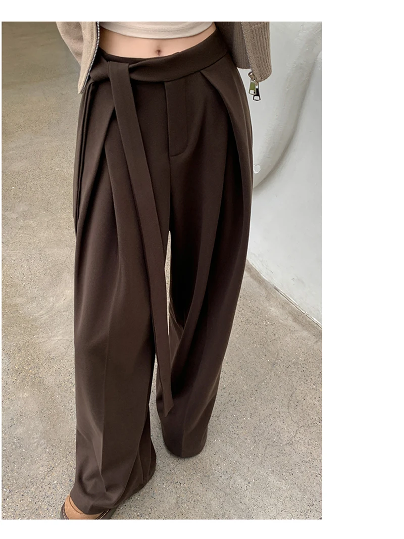 MEXZT Woolen Wide Leg Pants Women Fashion Lace Up Black Baggy Suit Pants Winter Streetwear Korean Casual Straight Trousers New