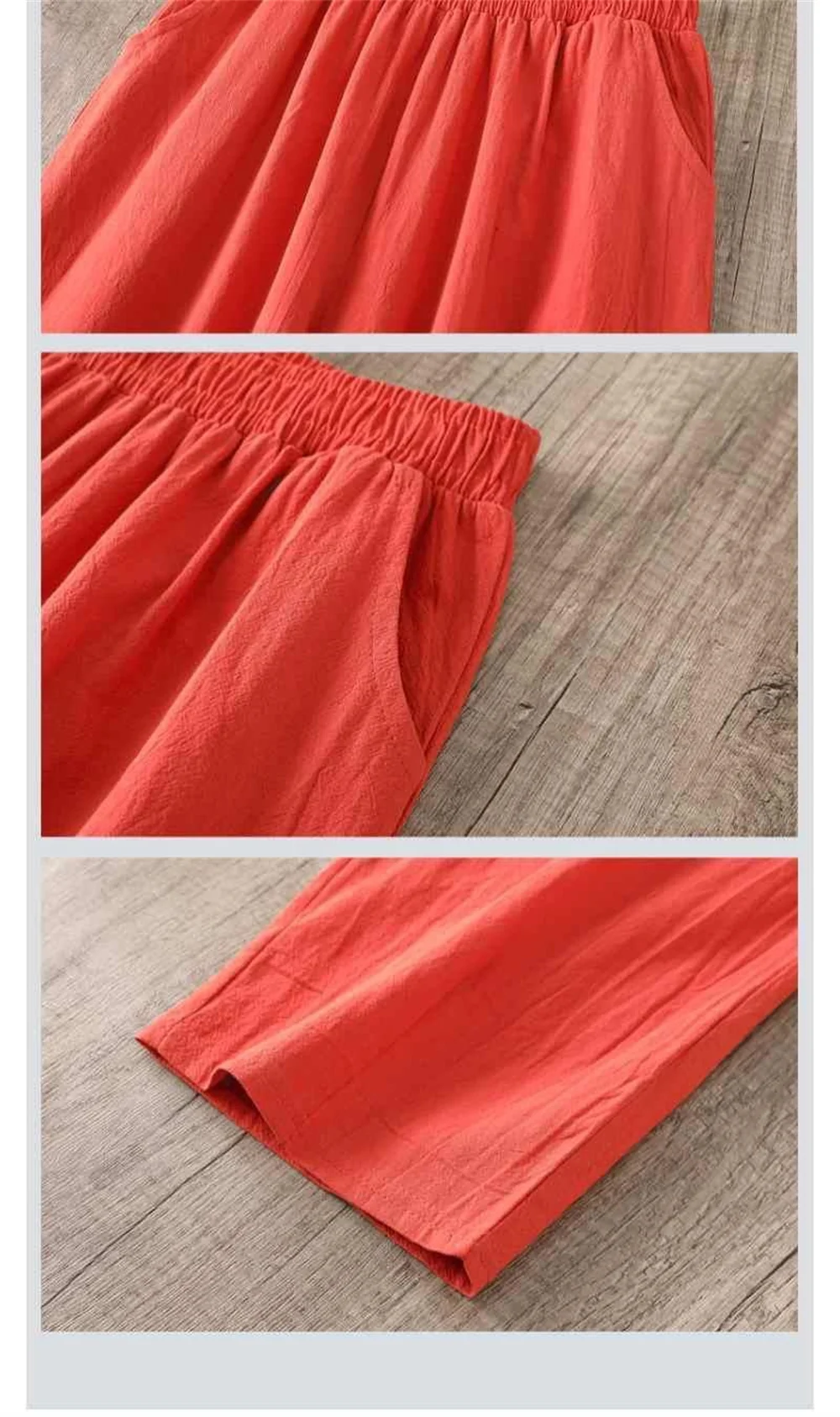 Womens Cotton Linen Cropped Pants Loose Fit Wide Leg Capri Casual Plus Size Elastic Waist Trousers Capris