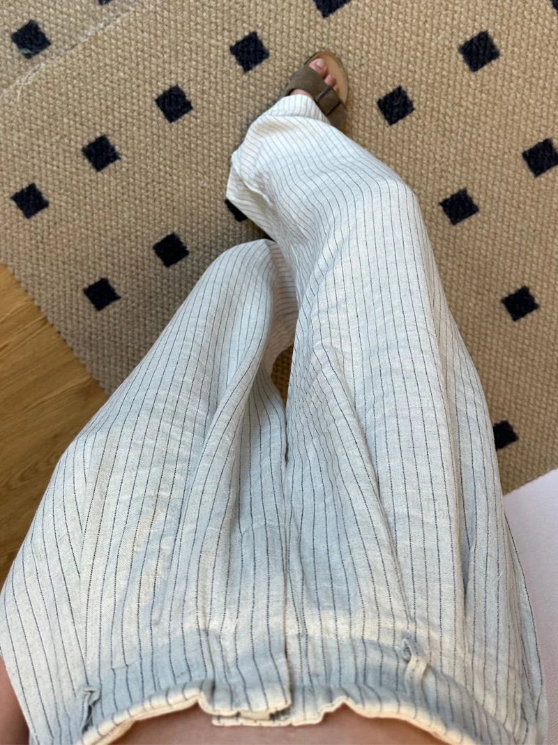 Elegant Striped Wide Leg Pants Women Fashion Streetwear Cotton Linen Baggy Pants Summer Ladies Korean Casual Straight Trousers