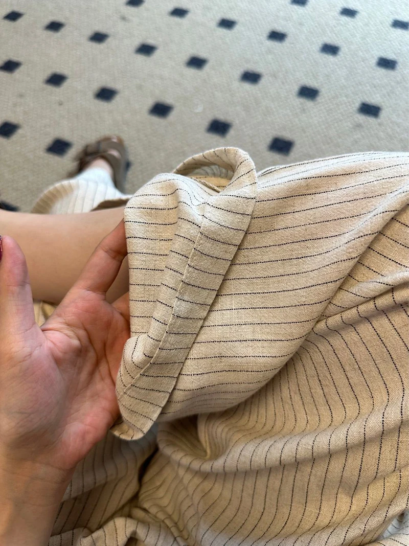 Elegant Striped Wide Leg Pants Women Fashion Streetwear Cotton Linen Baggy Pants Summer Ladies Korean Casual Straight Trousers