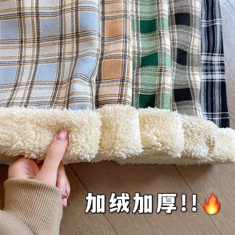 MEXZT Fashion Warm Plush Pants Thick Plaid Women Winter Casual Loose Wide Leg Trousers Korean Streetwear Straight Student New