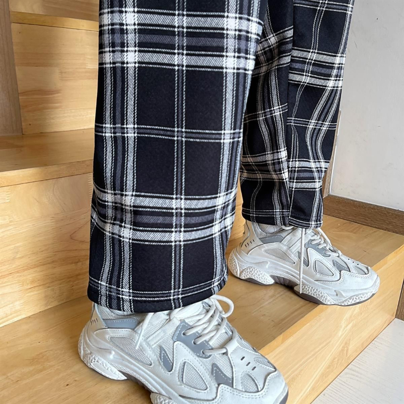 MEXZT Fashion Warm Plush Pants Thick Plaid Women Winter Casual Loose Wide Leg Trousers Korean Streetwear Straight Student New