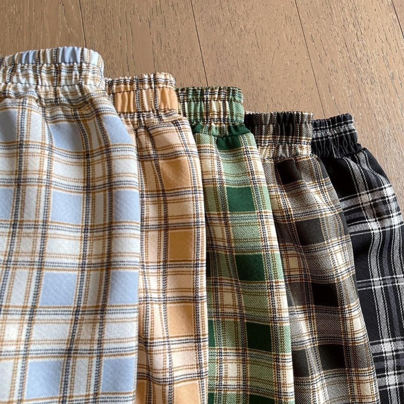 MEXZT Fashion Warm Plush Pants Thick Plaid Women Winter Casual Loose Wide Leg Trousers Korean Streetwear Straight Student New
