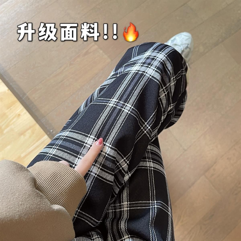 MEXZT Fashion Warm Plush Pants Thick Plaid Women Winter Casual Loose Wide Leg Trousers Korean Streetwear Straight Student New
