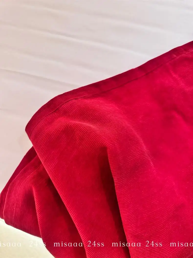 Retro Red Mid-Waist Wide-Leg Straight Corduroy Long Pants For Women Autumn Winter