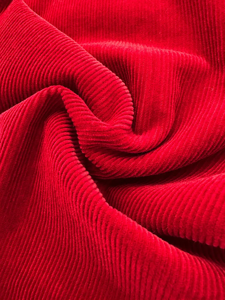 Retro Red Mid-Waist Wide-Leg Straight Corduroy Long Pants For Women Autumn Winter
