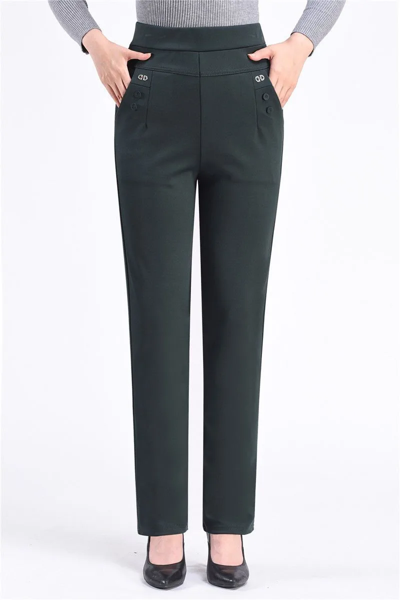 New Autumn Winter Women's Pants Add Velevt Mother Pants Elastic High Waist Casual Women Trousers Loose Straight Black Pants