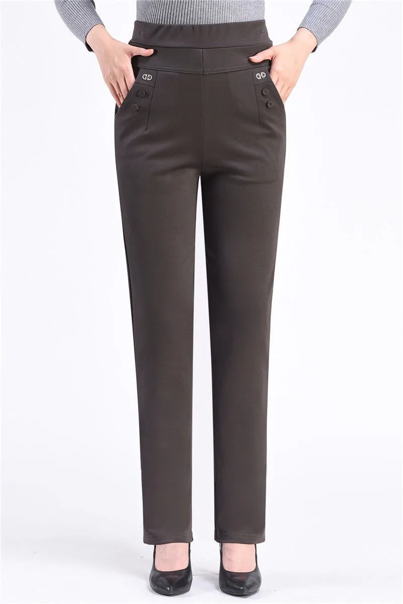 New Autumn Winter Women's Pants Add Velevt Mother Pants Elastic High Waist Casual Women Trousers Loose Straight Black Pants
