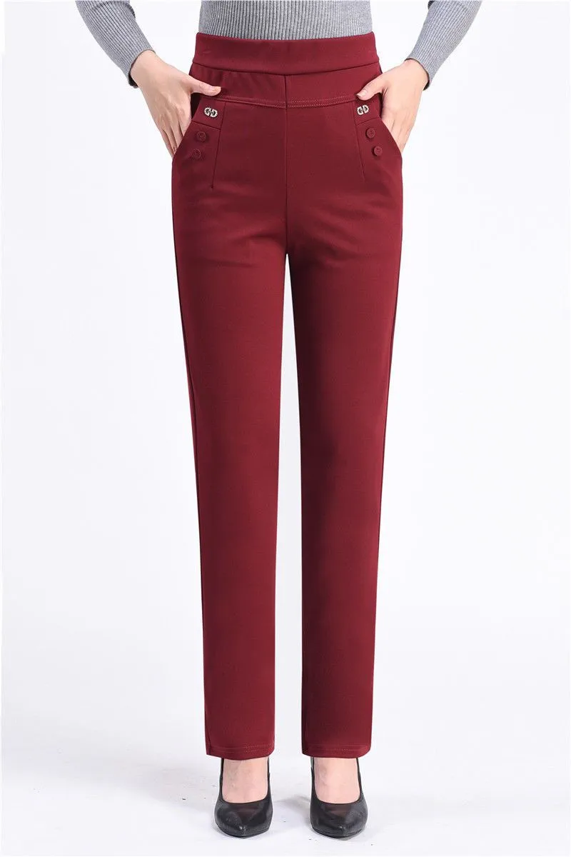 New Autumn Winter Women's Pants Add Velevt Mother Pants Elastic High Waist Casual Women Trousers Loose Straight Black Pants