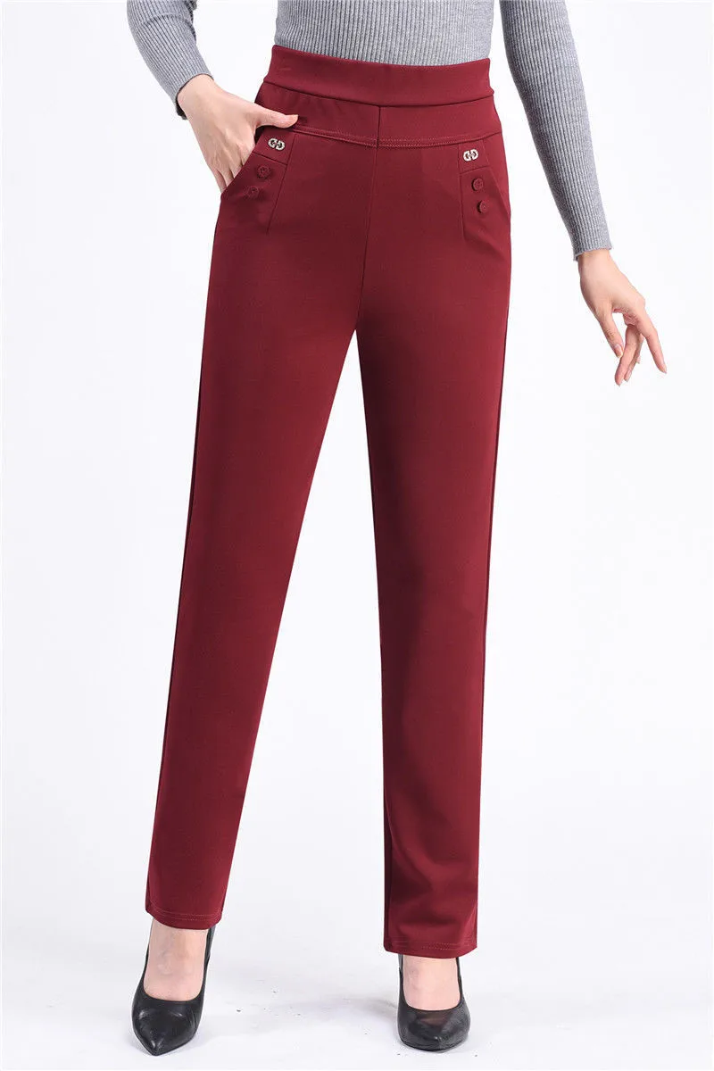 New Autumn Winter Women's Pants Add Velevt Mother Pants Elastic High Waist Casual Women Trousers Loose Straight Black Pants