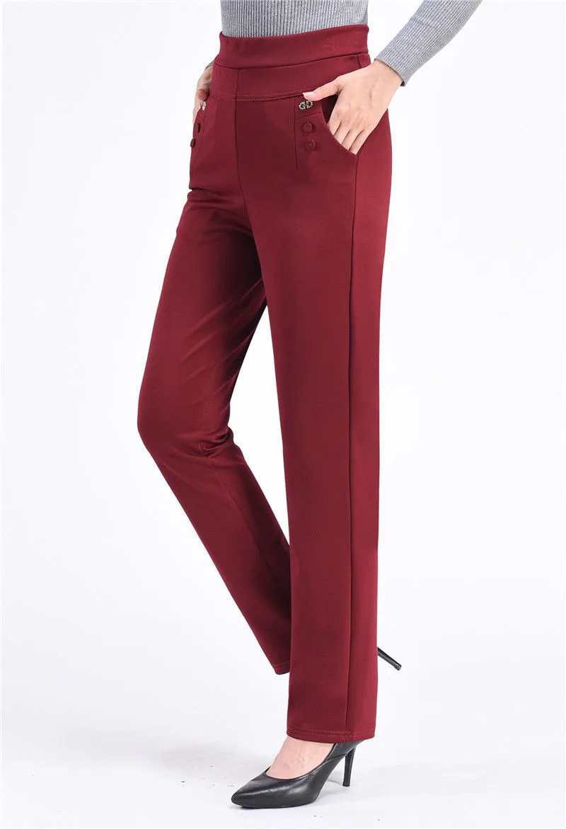 New Autumn Winter Women's Pants Add Velevt Mother Pants Elastic High Waist Casual Women Trousers Loose Straight Black Pants