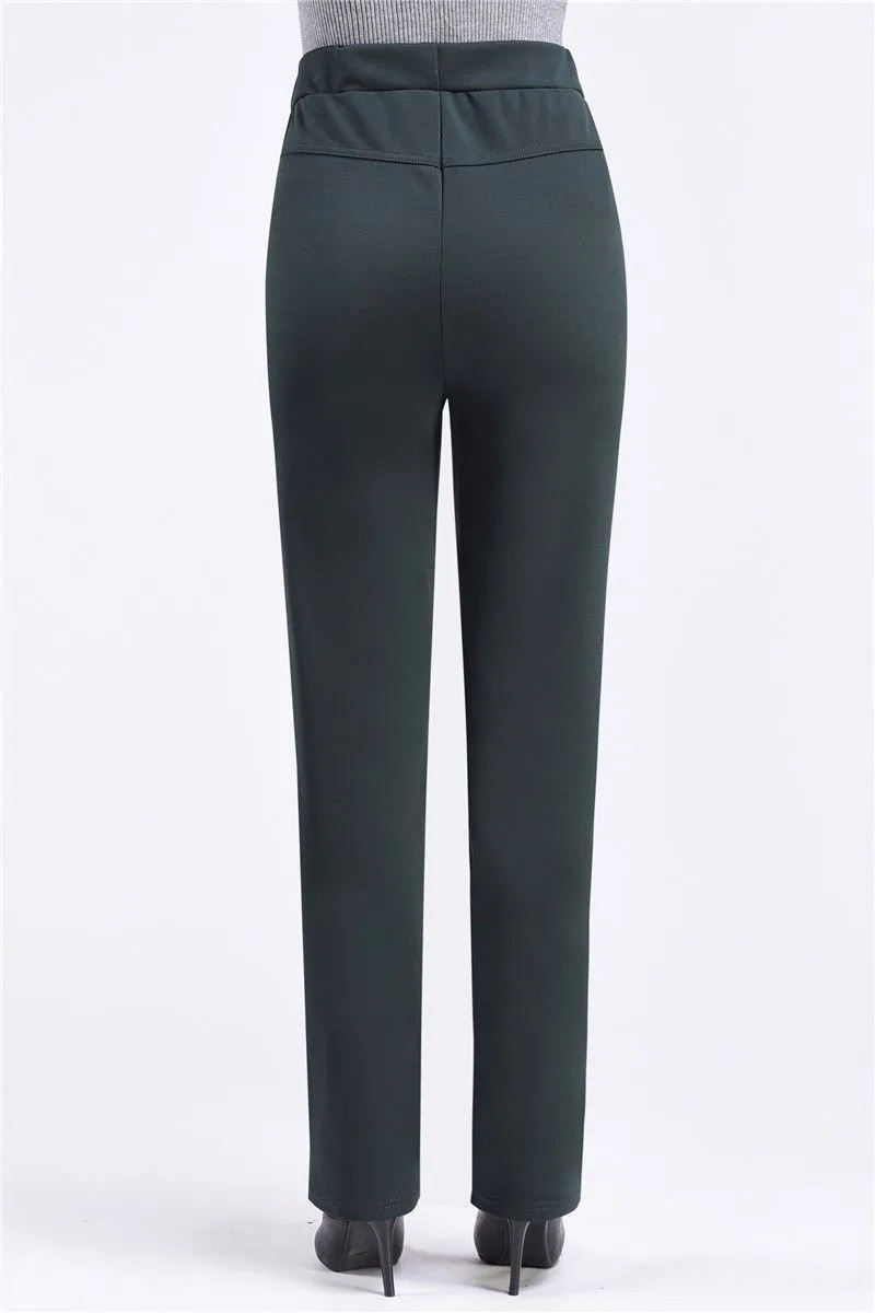 New Autumn Winter Women's Pants Add Velevt Mother Pants Elastic High Waist Casual Women Trousers Loose Straight Black Pants