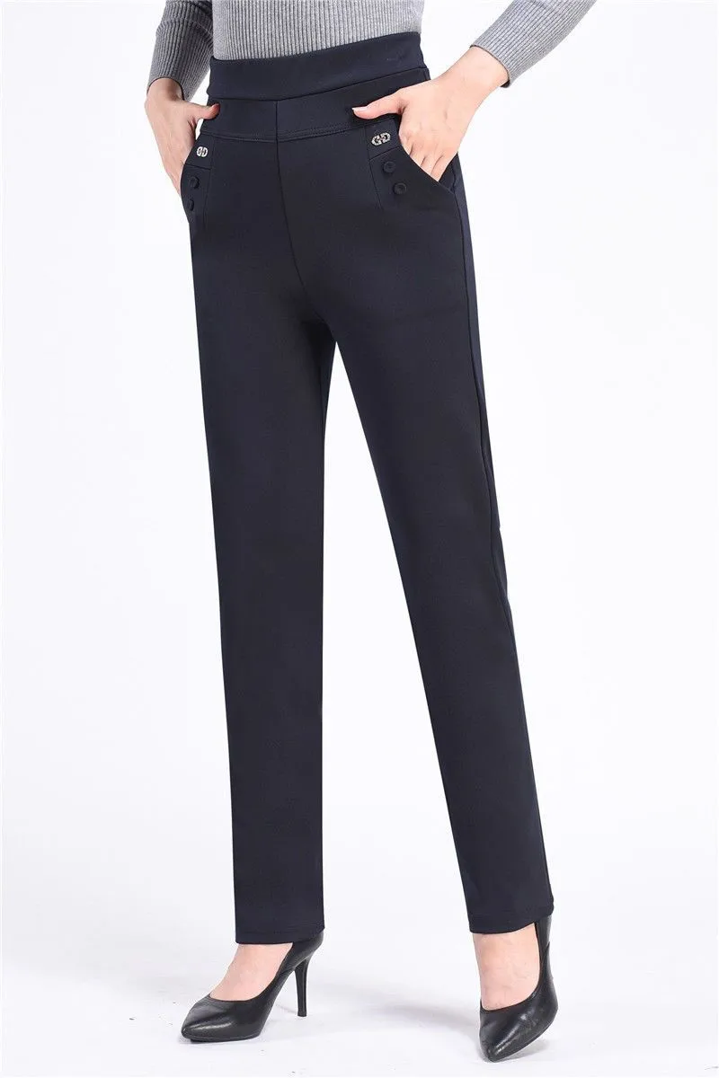 New Autumn Winter Women's Pants Add Velevt Mother Pants Elastic High Waist Casual Women Trousers Loose Straight Black Pants