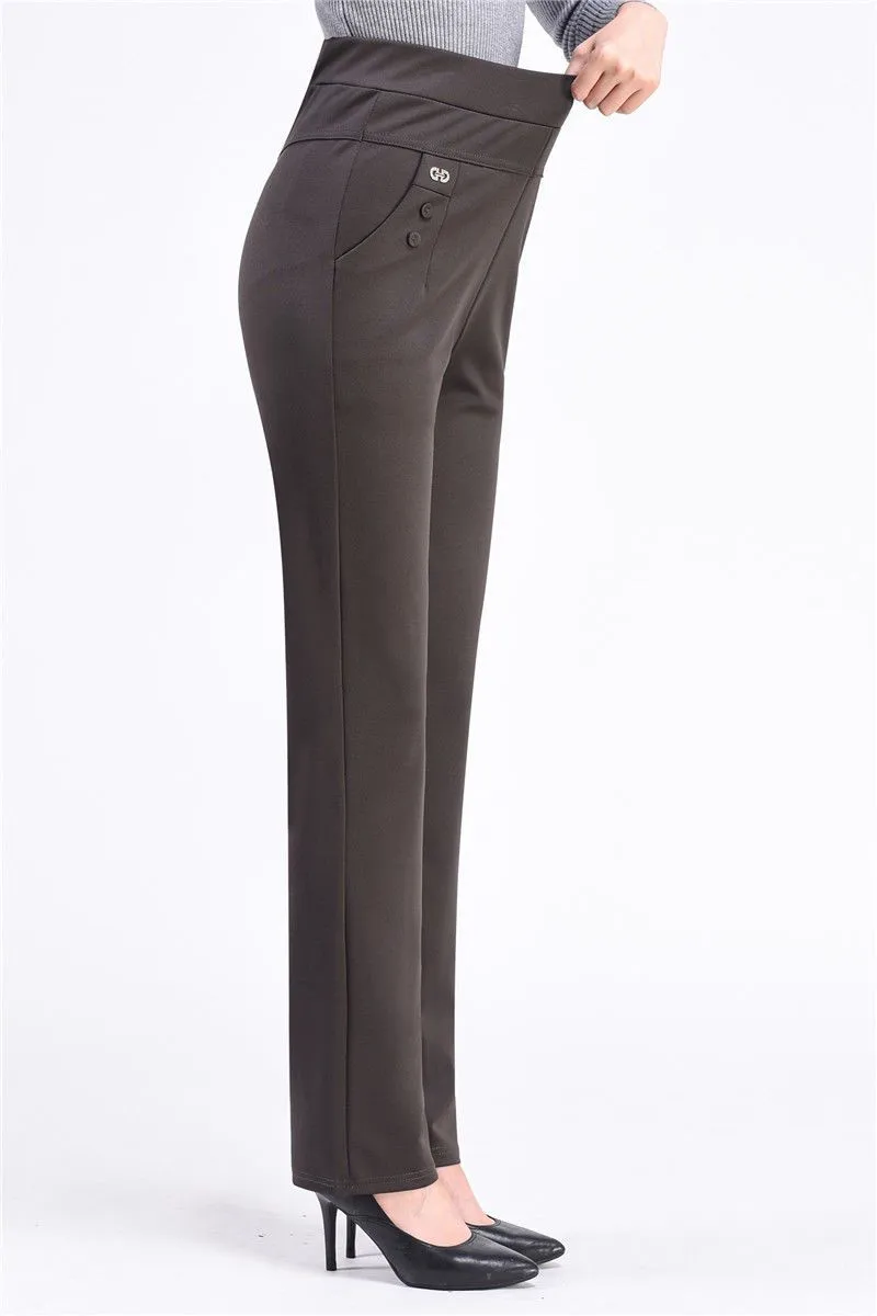 New Autumn Winter Women's Pants Add Velevt Mother Pants Elastic High Waist Casual Women Trousers Loose Straight Black Pants